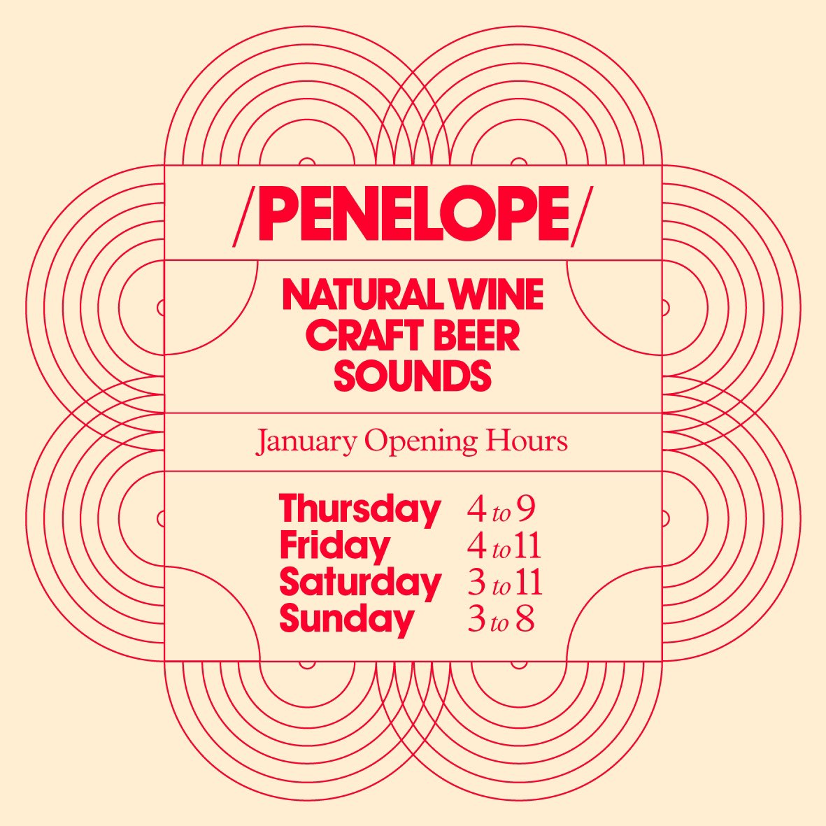 January Opening Hours

Thursday 4 to 9
Friday 4 to 11
Saturday 3 to 11
Sunday 3 to 8

—

/PENELOPE/selectors

EVERY FRIDAY (7:30 to 11)
Throughout January

BREESE
@jimbreese 

🍇🍺🍇🍺🍇

#ramsgate #broadstairs #margate
#kent #thanet #isleofthanet #visitthanet #keepitkent