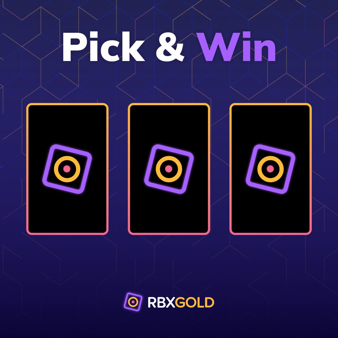 Pick &amp; Win!   
Rules:   
1️⃣Comment with your chosen card (Left, Middle, Right) and your RBXGold username.   
2️⃣Follow @Rbxgoldcom, RT, and Like this post.    
🏆2.500 Tokens.  

The winner will be announced tomorrow!