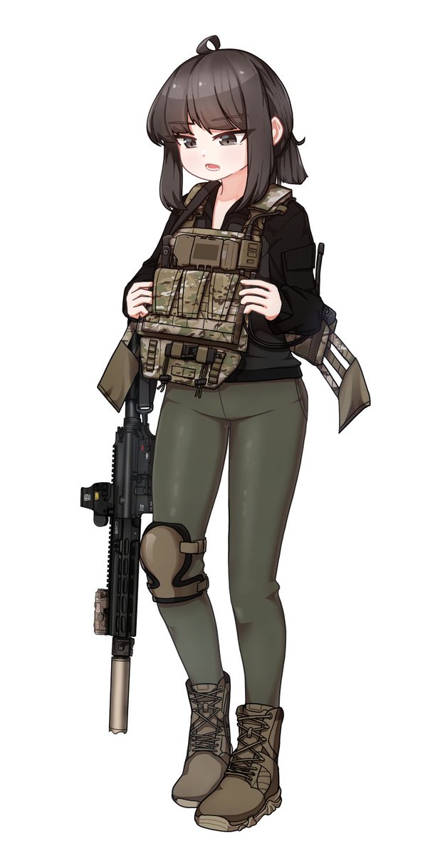 1girl weapon solo gun rifle white background jacket  illustration images