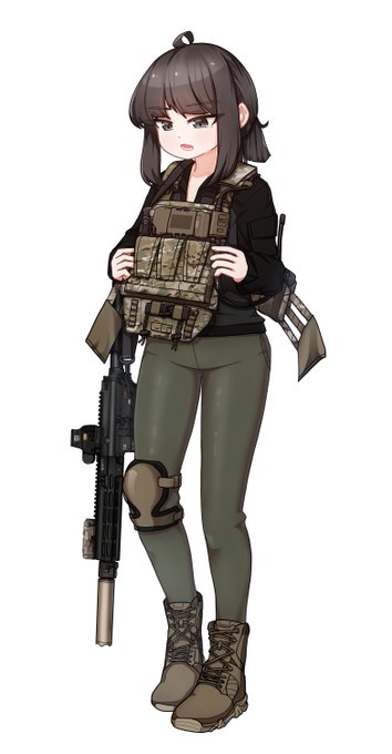 「assault rifle black hair」 illustration images(Latest)