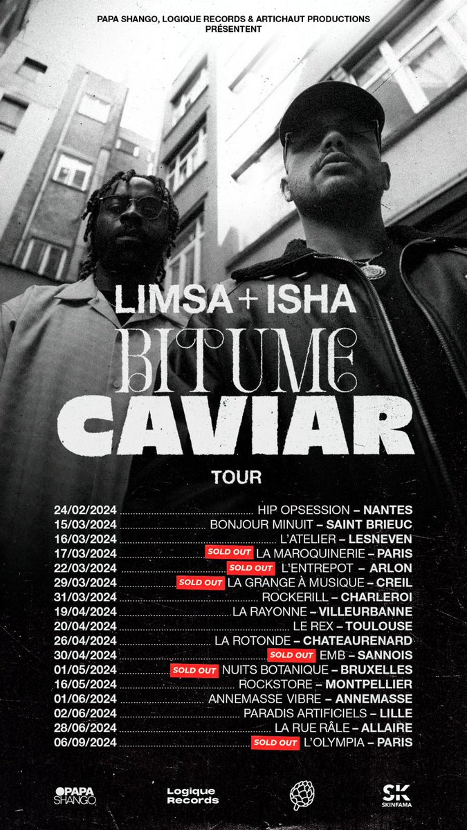 limsa_daulnay's tweet photo. Voici les dates et la billeterie pour la tournée Bitume Caviar

Marseille Bordeaux Genève Montrea la Réunion, d autres dates arrivent...👀✅️

Encore merci a vous

https://t.co/roM1J7Ysnm https://t.co/3EMT2ihWOs