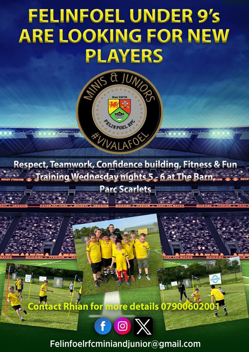 minis_rfc's tweet photo. Mae D9 yn chwilio i ehangu y tîm. Os yw eich plentyn yn blwyddyn 4 a gyda diddordeb cysylltwch am fwy o fanylion.
Under 9's are looking to expand our amazing squad, feel free to get in touch if your child is in Year 4 and interested. WRU qualified coaches. https://t.co/mOlET4VNGx
