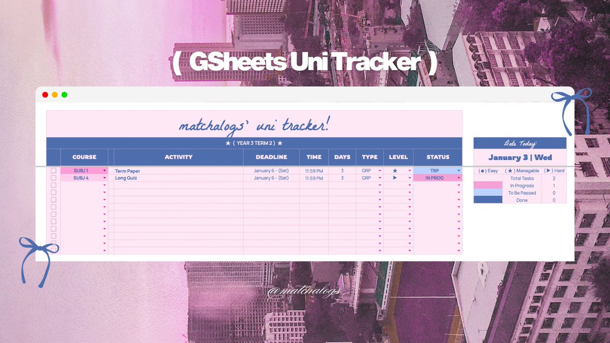 made an updated google sheets university tracker that you can use for free! 🎀