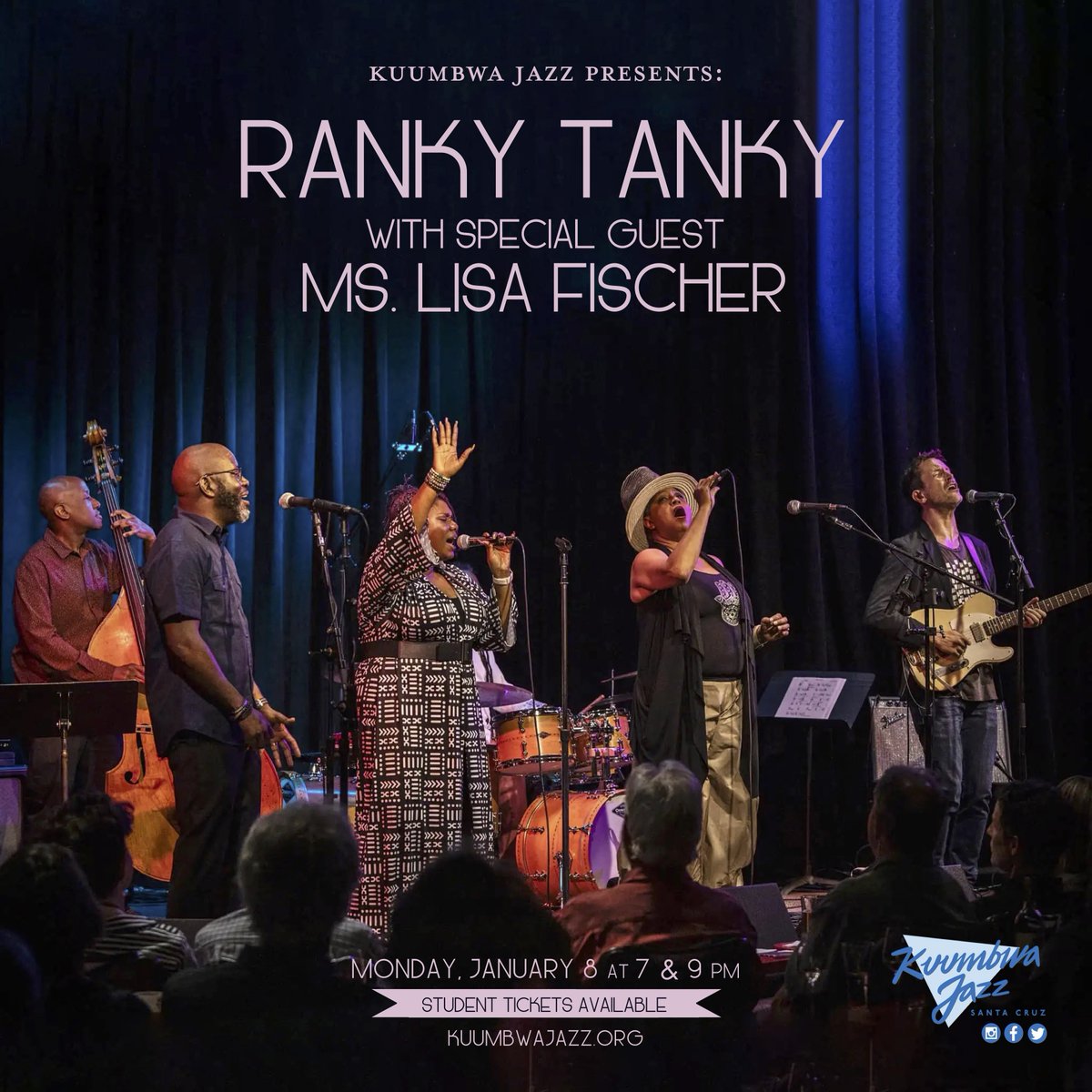 Join us for our first shows of 2024: @Ranky_Tanky with special guest @lisafischersing on Jan. 8th. The 7 PM show is already sold out and 9 PM tickets are going fast, so get yours today! 7 PM 🎟️🎟️: SOLD OUT 9 PM 🎟️🎟️: bit.ly/3rZbyKR #rankytanky #lisafischer #kuumbwajazz