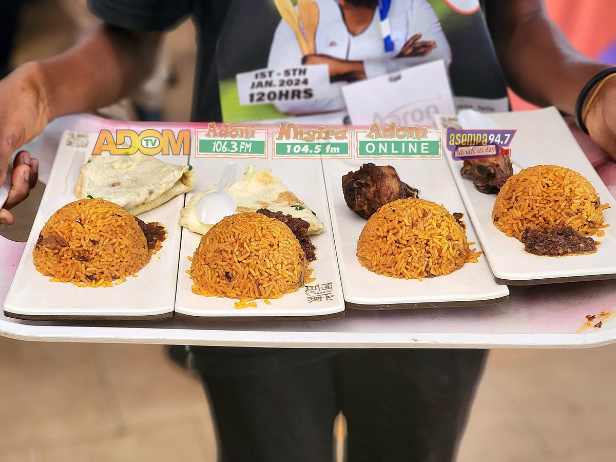 adom_tv's tweet photo. Ghanaians, @FailaAbdulRazak has done it again ooo.... Ghana Jollof 🇬🇭to the whole wiase😋

@GWRMuseum 

#Failacookathon
#CookathonByFaila
#AdomShowbiz #SamGeorge #bbtvi #เบียร์thevoice #Bulldog #Shameless #JohnMahama https://t.co/R97g0NiLgh