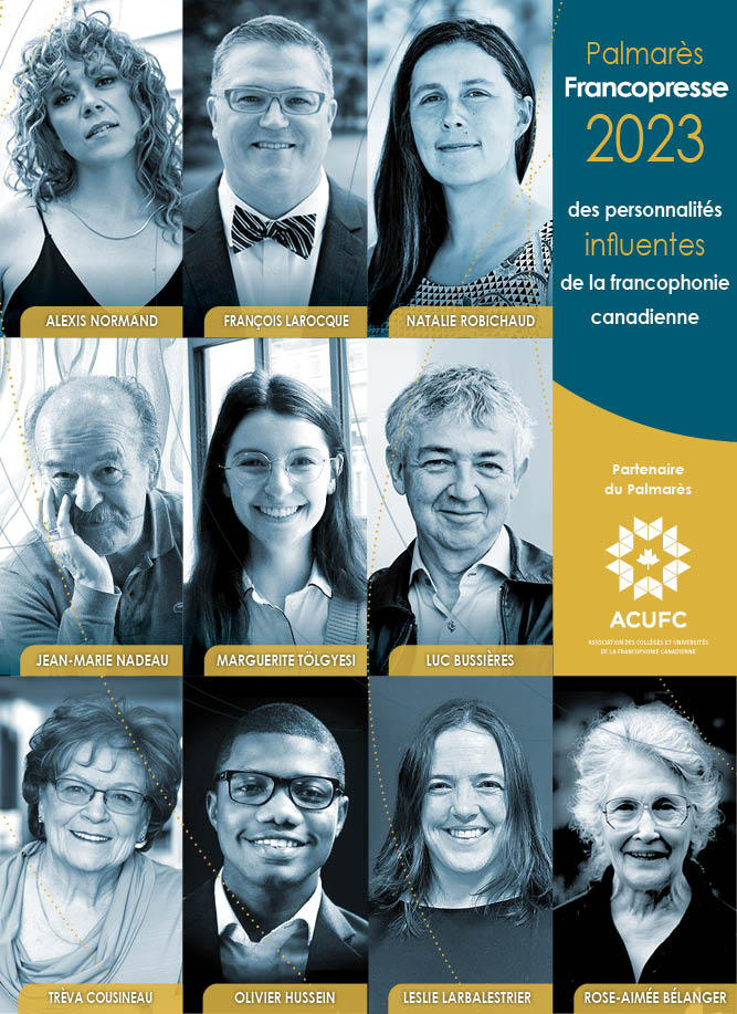 Pour la neuvième année consécutive, Francopresse souligne le travail de francophones qui ont marqué leur milieu au cours de l’année 2023.
Faites connaissance avec les 10 lauréats du Palmarès des personnalités influentes de la francophonie canadienne 2023 : francopresse.ca/societe/2024/0…