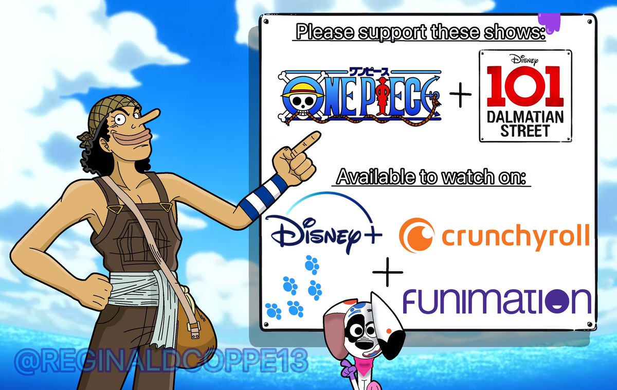 Decided to contribute to the trending party.
Usopp and Da Vinci want you watch each other’s shows, do them a favour and give them a watch.
#101DalmatianStreet #101TrendingParty #Save101DalmatianStreet #ONEPIECE #OnePieceNetflix