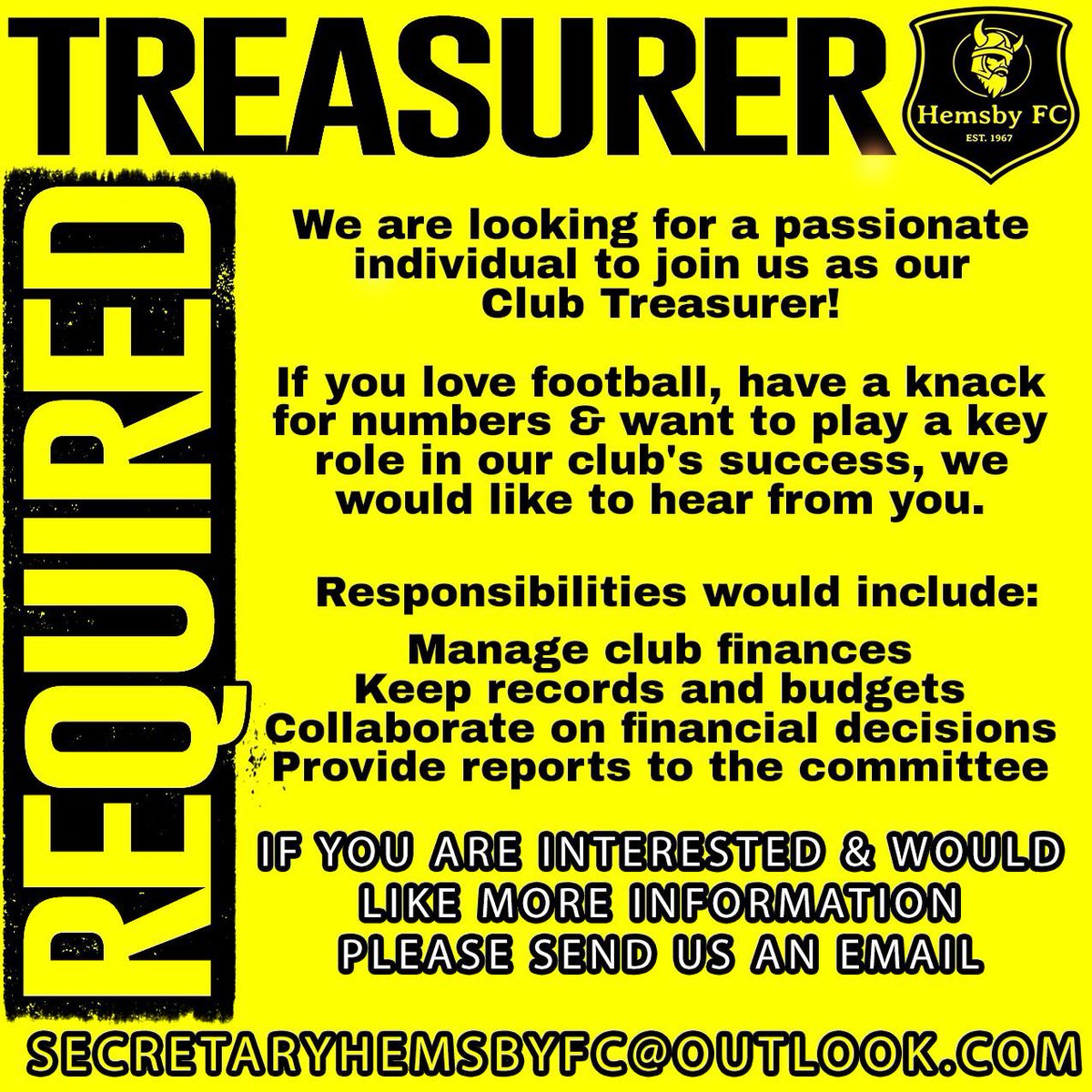 🚨Announcement🚨 The club is looking to recruit a new treasurer! If you’re interested, please email the club secretary for further info!