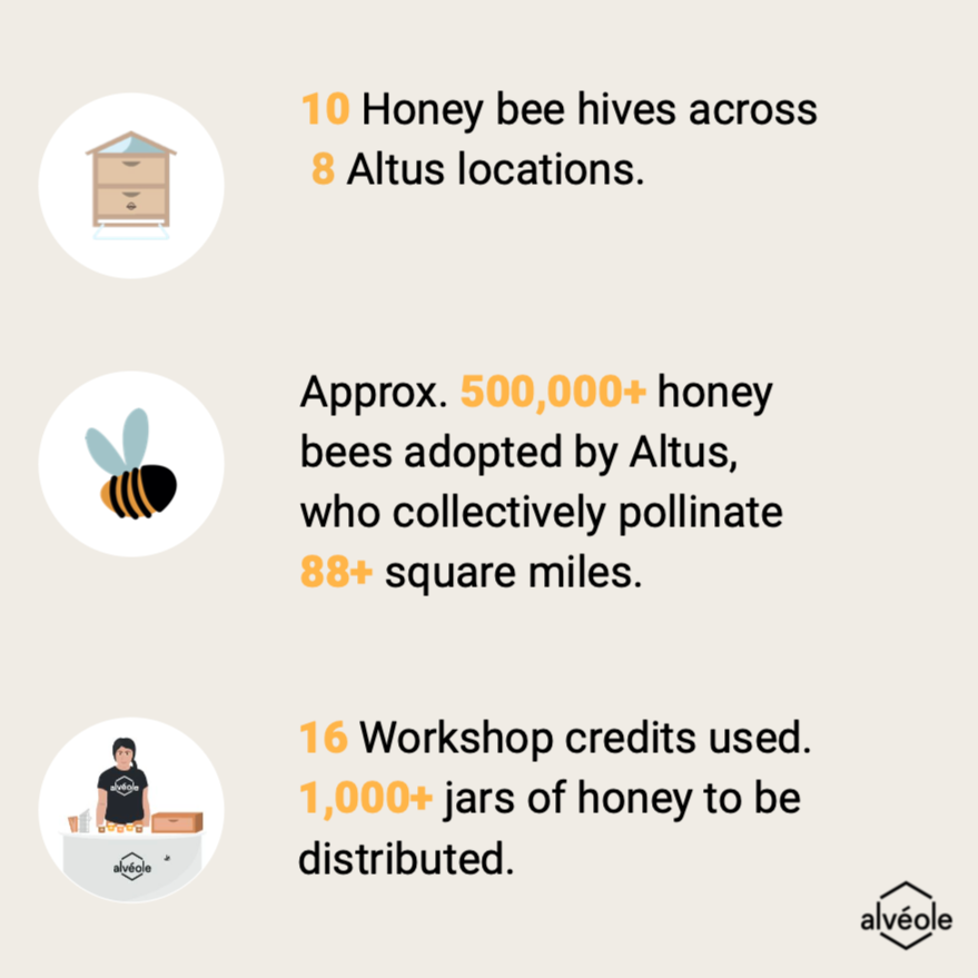 AltusProperties's tweet photo. Altus has partnered with Alvéole since 2022 to bring nature-based experiences to locations across North America. Through this partnership, the Altus bees are helping to pollinate their local environments. https://t.co/KxvuuGccEr