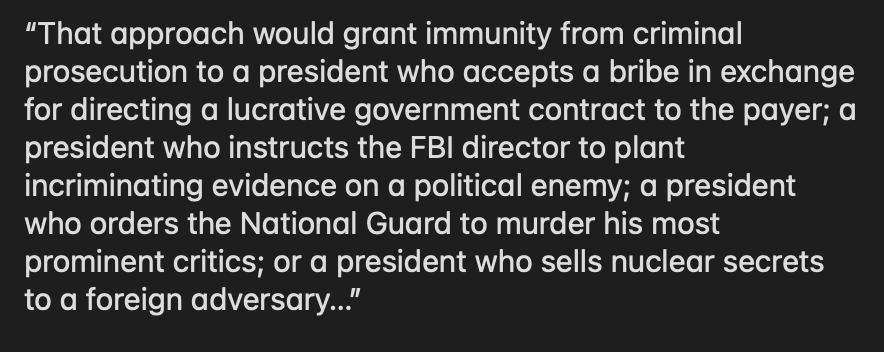 TomJChicago's tweet photo. Jack Smith would not have used these 4 hypothetical examples in his recent filing to shoot down Trump's immunity claim, unless he had evidence that Trump did these crimes. Smith wouldn't hint at it, unless he had it and could back it up. https://t.co/QJ83AMBaBj