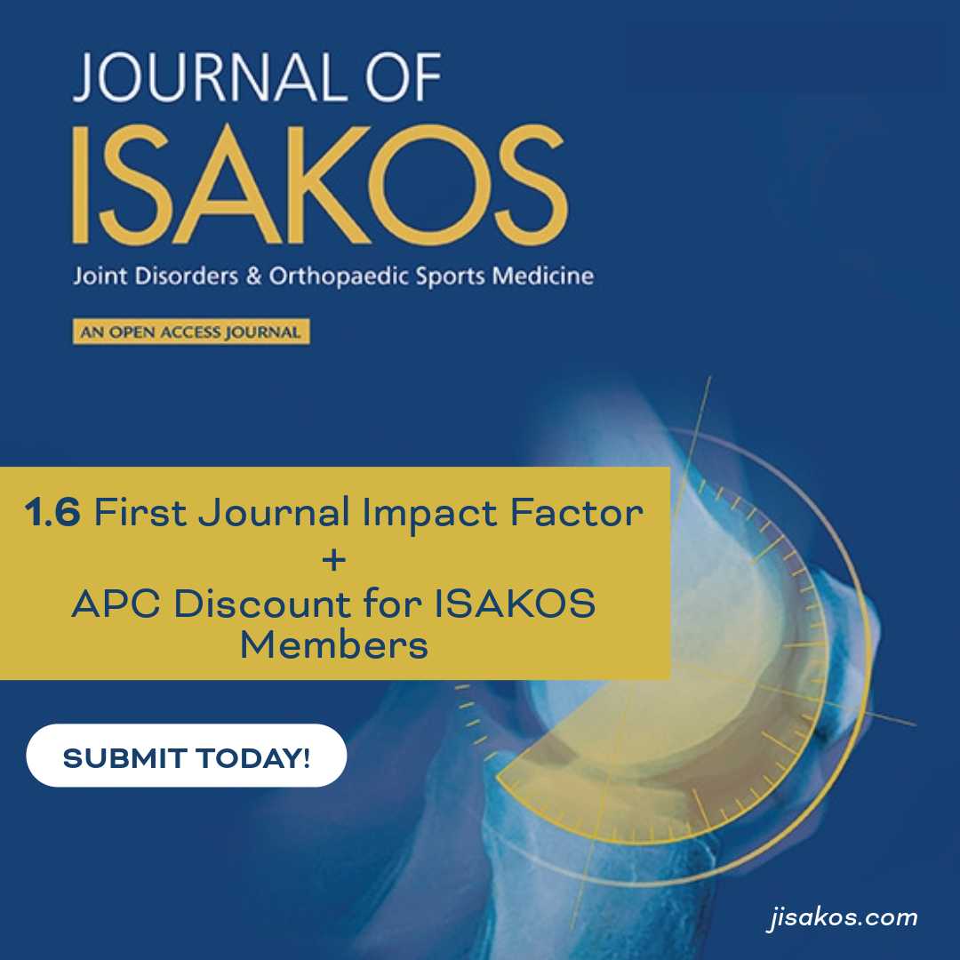 Submit to the Journal of ISAKOS!

JISAKOS is OPEN ACCESS with Elsevier. Authors who publish in the Journal of ISAKOS can make their research work immediately, permanently, and freely accessible worldwide through our Gold open access journal. 

SUBMIT: jisakos.com