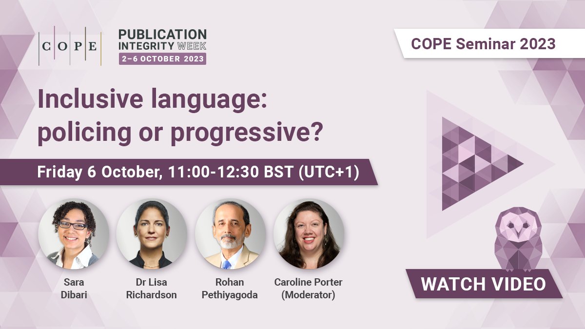C0PE's tweet image. "It is extremely powerful has really made me think. Highly recommended for anyone interested in DEI in publishing and inclusive language." Kim Eggleton, IOP Publishing
ow.ly/rPwA50QnrSa
#C0PE2023
#InclusiveLanguage 
#DEI