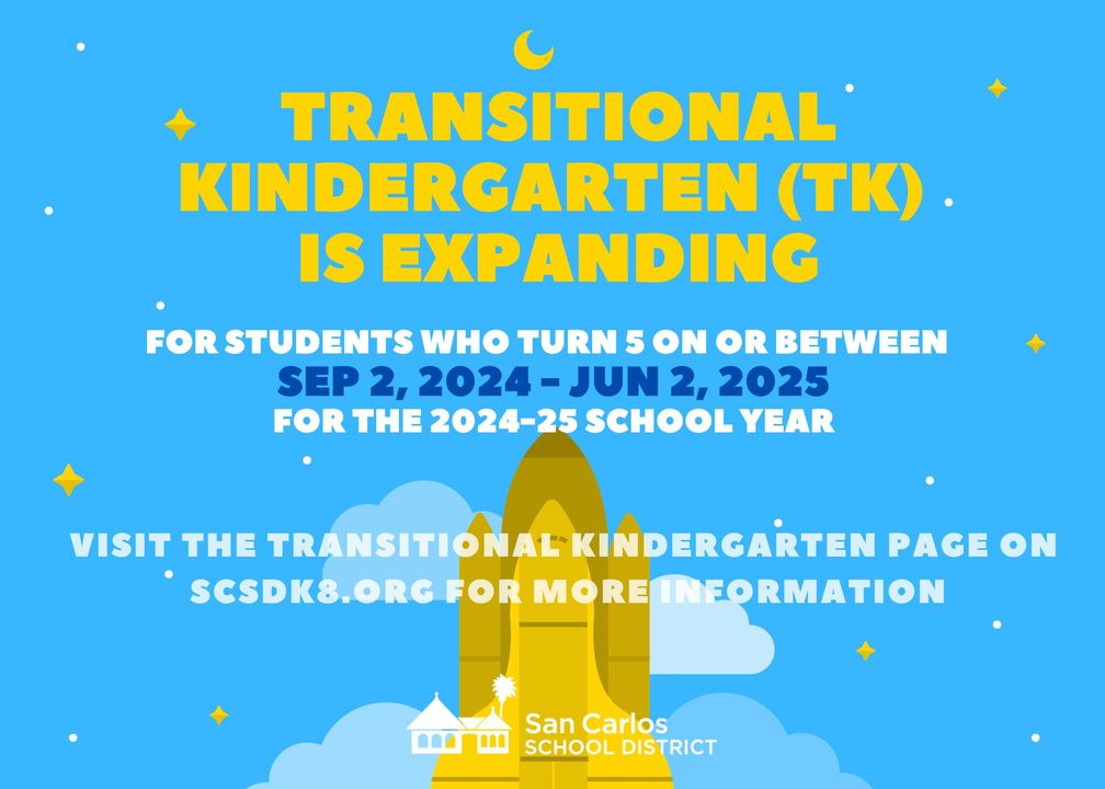 Attention parents of 4-year-olds - Transitional Kindergarten is expanding! 🚀 If your child turns five on or between September 2, 2024 - June 2, 2025, they can attend TK beginning this August 2024. SCSD Priority Registration for the 2024-25 school year opens on January 9, 2024.