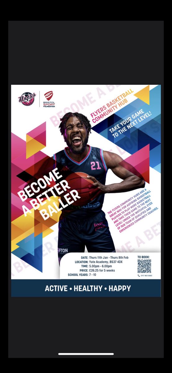 🏀 🏀 Bristol Flyers are coming to @YateAcademy New community Hub club starting 11th January . 5.00 - 6.00 pm.  🏀 🏀