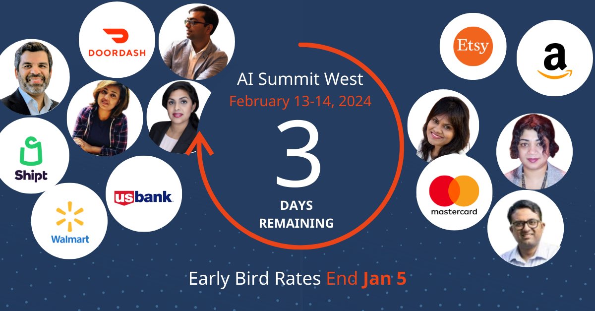 ⏳ Be sure to register your spot before midnight Friday, January 5, to save $400 off your pass! bit.ly/3tEBV9T

💭 Join us for RE•WORK's highly anticipated AI Summit West 2024. This 2-day event will take place on February 13-14, at the Santa Clara Marriott.

#reworkAI