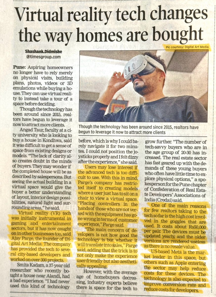 Excited to contribute my perspectives on Virtual Reality technology in the real estate sector in this <a href="/timesofindia/">The Times Of India</a> article, informed by our nine years of hands-on experience and the successful delivery of over 300 projects. <a href="/MetaQuestVR/">Meta Quest</a> <a href="/DigitalArtVRe/">Digital Art VRe</a> <a href="/Qubit_India/">Qubit-India</a> @times