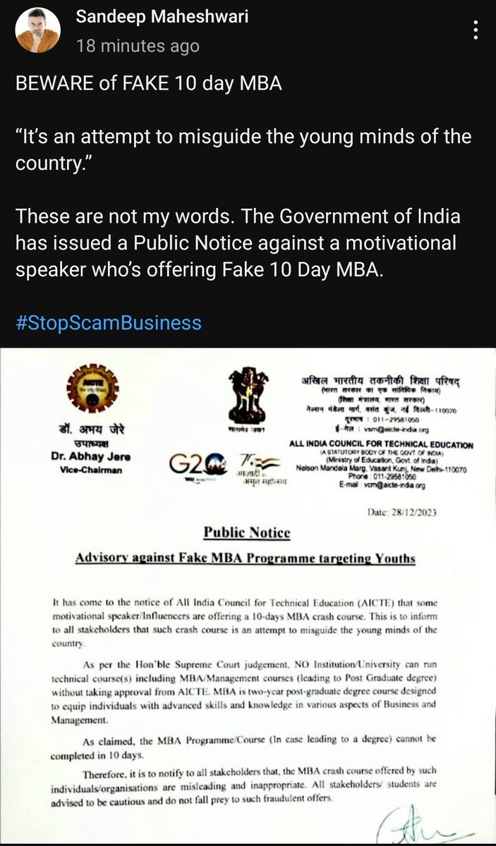 CA_HRG's tweet image. Wrong number hai..!! 
@AICTE_INDIA issued Advisory against Fake MBA Programme targeting youth. Thanks @AICTE_INDIA
#StopScamBusiness
#StopVivekBindra 
@SandeepSeminars @maheshperi