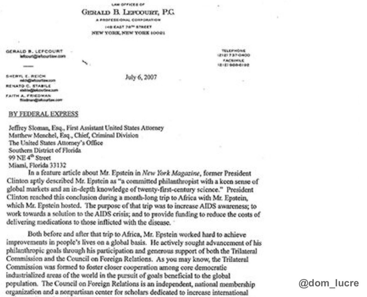 On July 6, 2007, a 23-page letter from Jeffrey Epstein's lawyers Alan Dershowitz and Gerald Lefcourt stated that Epstein was Co-founder of the Clinton Global Initiative which became the Clinton Foundation. The Clinton Foundation is most known for its work with the children of…