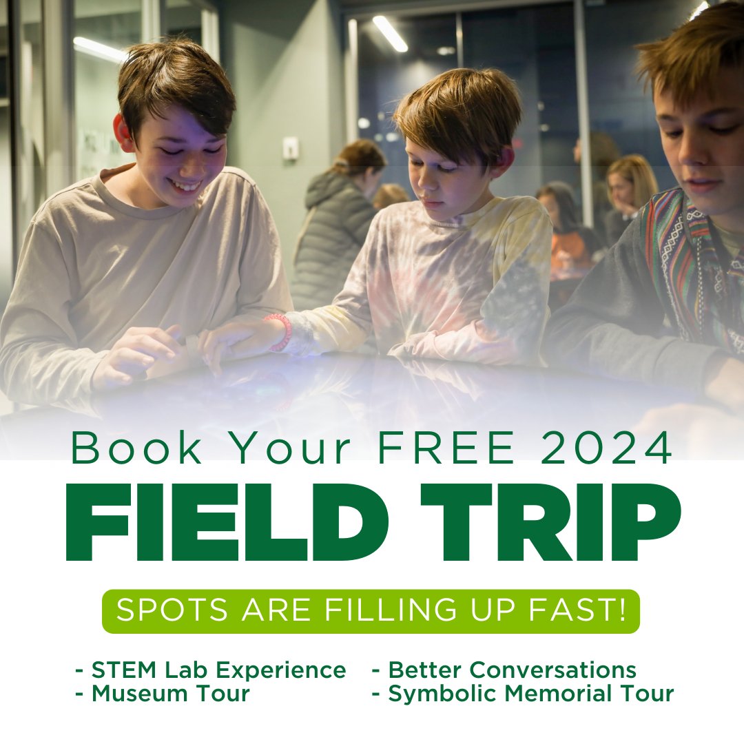 Hey, teachers — this is your reminder to book your FREE school trip to the Memorial and Museum this year!

Spots are available for January and February, but March is nearly SOLD OUT. See our full list of programming options and sign up now: bit.ly/3ukQoWx