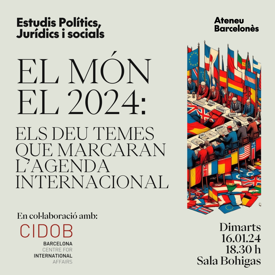 🔴Si no n'heu tingut prou amb un 2023 políticament intens... prepareu-vos pel 2024! Per desitjar-vos un bon any, des de @PoliticaAB us portem els deu temes que marcaran l'agenda internacional el 2024. En col·laboració amb el @CidobBarcelona. 🗓️16/01 a les 18.30h, Sala Bohigas