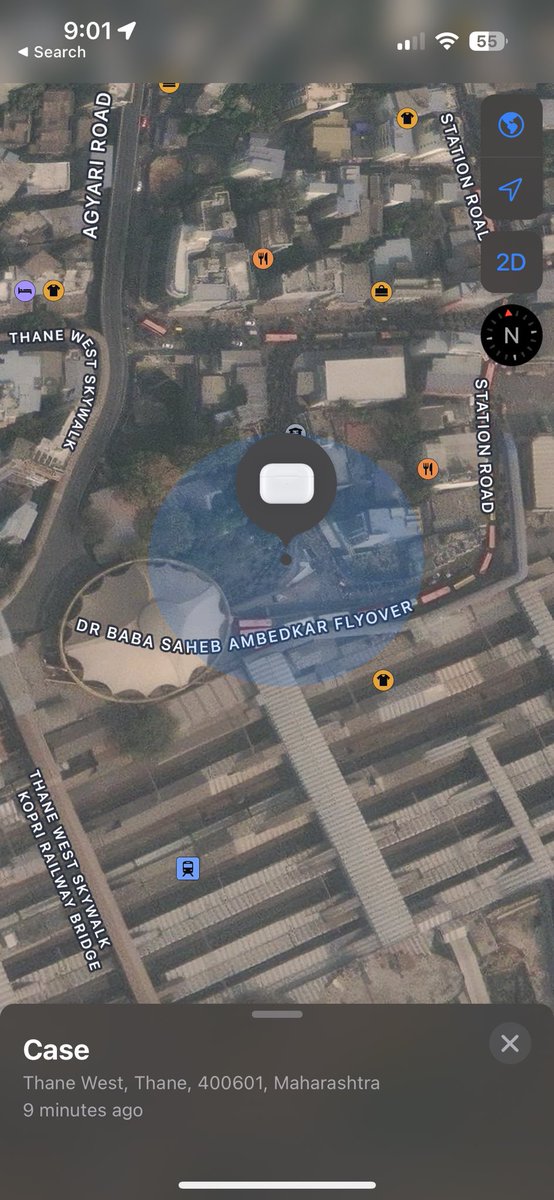 daakuJaisingh's tweet photo. @airvistara executives didn’t find anything when I requested but a couple of hours later, AirPods started moving towards thane west. 
9:30am - AirPods case in the Flight 
9:35pm - case moved to Thane west from the airport lol https://t.co/MmZ0bk3EOw