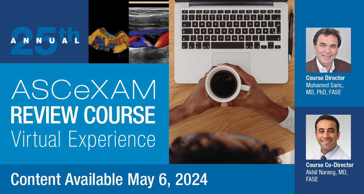Registration for the 2024 ASCeXAM Review Course is NOW OPEN! bit.ly/3F3DX5S This virtual course is specifically designed to help you gain the knowledge you need to pass the ASCeXAM exam administered by the National Board of Echocardiography, Inc (@NBE_96).