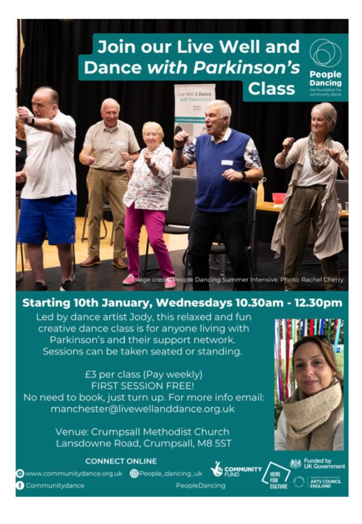 A fantastic new fun exercise glass coming to Nort Manchester. Dance with Parkinson's is starting at the Methodist Church in Crumpsall Please share @NMcrCSNS @CheetCrumpINT @MilesINT