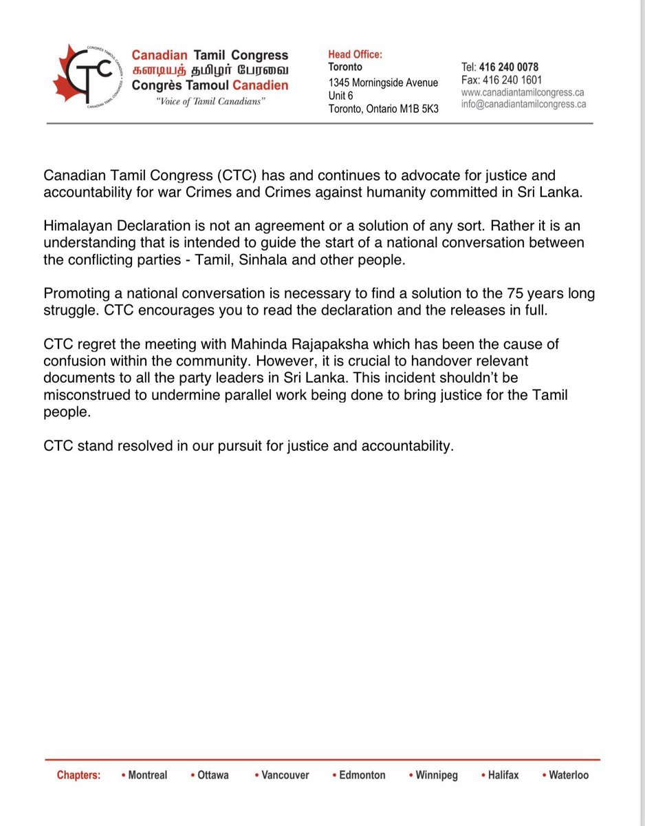 Canadian Tamil Congress tweet media
