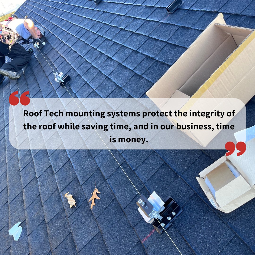 RoofTech1's tweet photo. Roof Tech’s rail-less mounting systems weigh less and use fewer parts, so it’s easier to set up every job. There’s no need to pull up shingles or hunt for rafters: simply place mounting bases exactly where they need to be, screw in the stainless wood screws, and you’re done! https://t.co/lmzi0TZcML