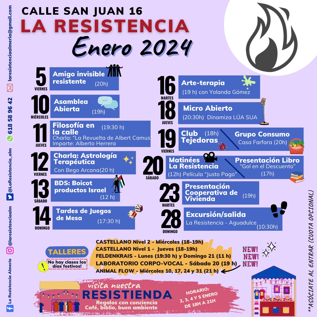laresistencialm's tweet photo. 2024 EN MARCHA 🔥
Comenzamos el año como mejor sabemos ofreciendo actividades resistentes al alcance de tod@s.

 Danos un like, prima, también en Instagram 👇👇

https://t.co/WYy28Y919j https://t.co/7lstFPFyGW