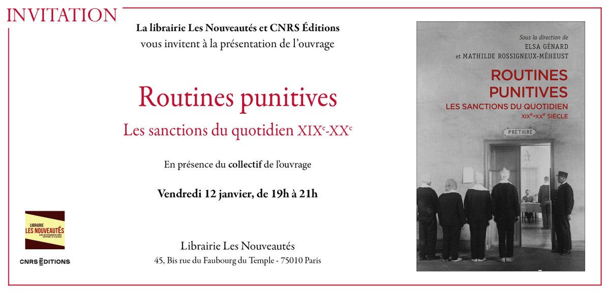 La semaine prochaine, pour ceux qui sont disponibles vendredi soir : Rencontre avec Mathilde Rossigneux-Meheux, Elsa Genard, Anne Jusseaume, Paul Marquis, Marie Derrien, moi-même et d'autres auteurs.rices du livre librairielesnouveautes.com/agenda-148285/… #punitions #sanctions #histoire