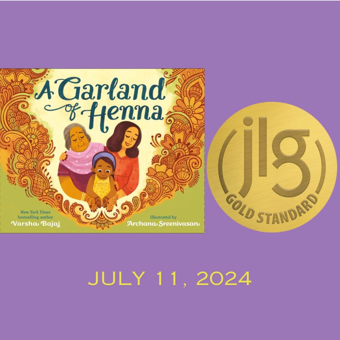 A garland of Henna is a JLG Gold standard selection. Thank you so much librarians. @nancyrosep @PenguinClass #pb #wndb Coming on 7/11/24