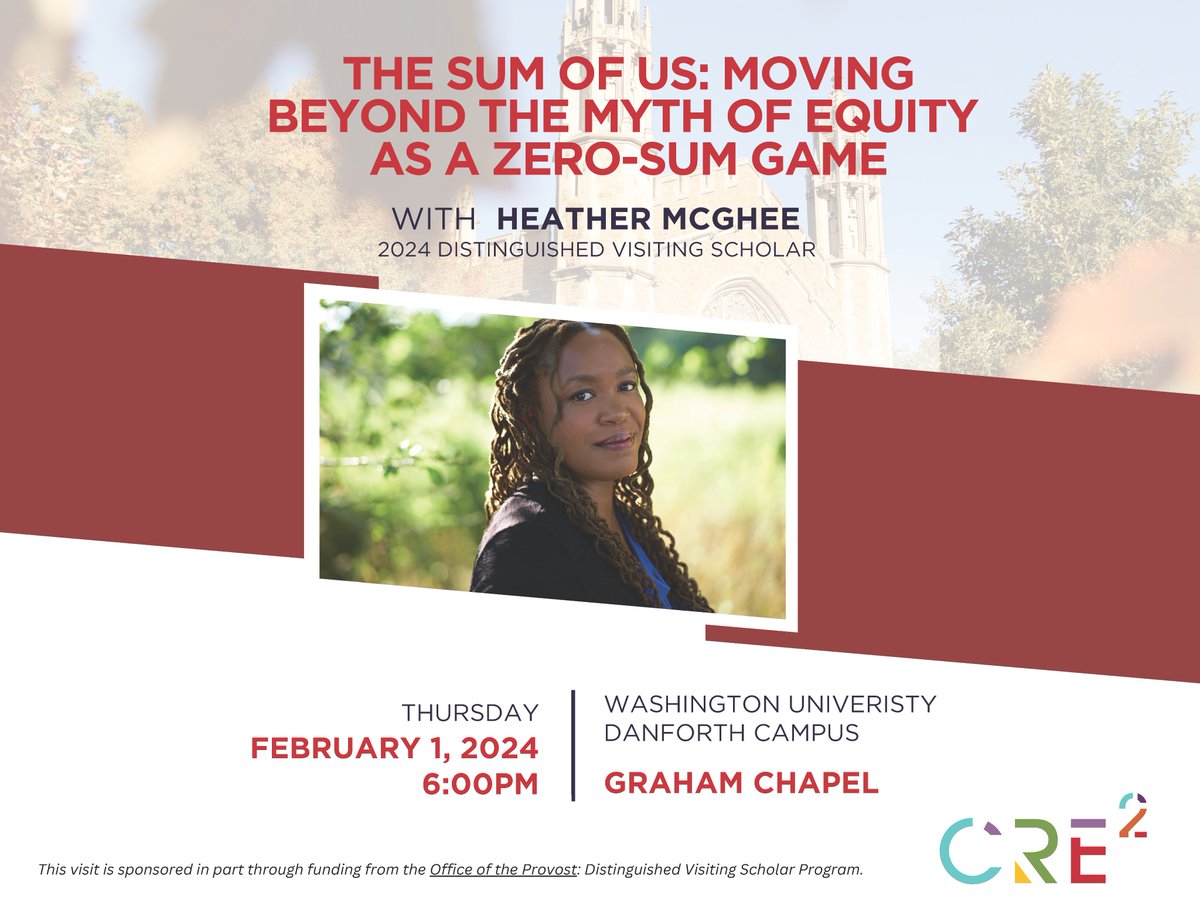 Less than 1 month remains until this special event with Heather McGhee, author of 'The Sum of Us.' Register now to join @CRE2_WashU, @WeidenbaumCentr, CSD, & #WashU partners in person on Feb. 1: cre2.wustl.edu/calendar_event… #CRE2 #BrownSchool #StLouis @hmcghee @BrownSchool @wustl