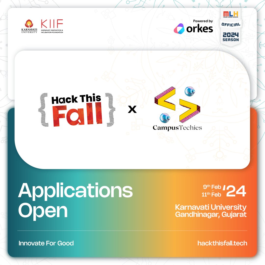 Hey Hackers 📢 Get ready!!

Applications for <a href="/hackthisfall/">Hack This Fall Community #5yo</a>'24 are open!🥳

It will be a 36-hour in-person hackathon; with a motto of “Innovate For Good”💡

🗓️ 9-11 Feb 2024
📍 Gandhinagar, India
🐿️ Apply now: lu.ma/hackthisfall

#HackThisFall2024 #HackathonCommunity