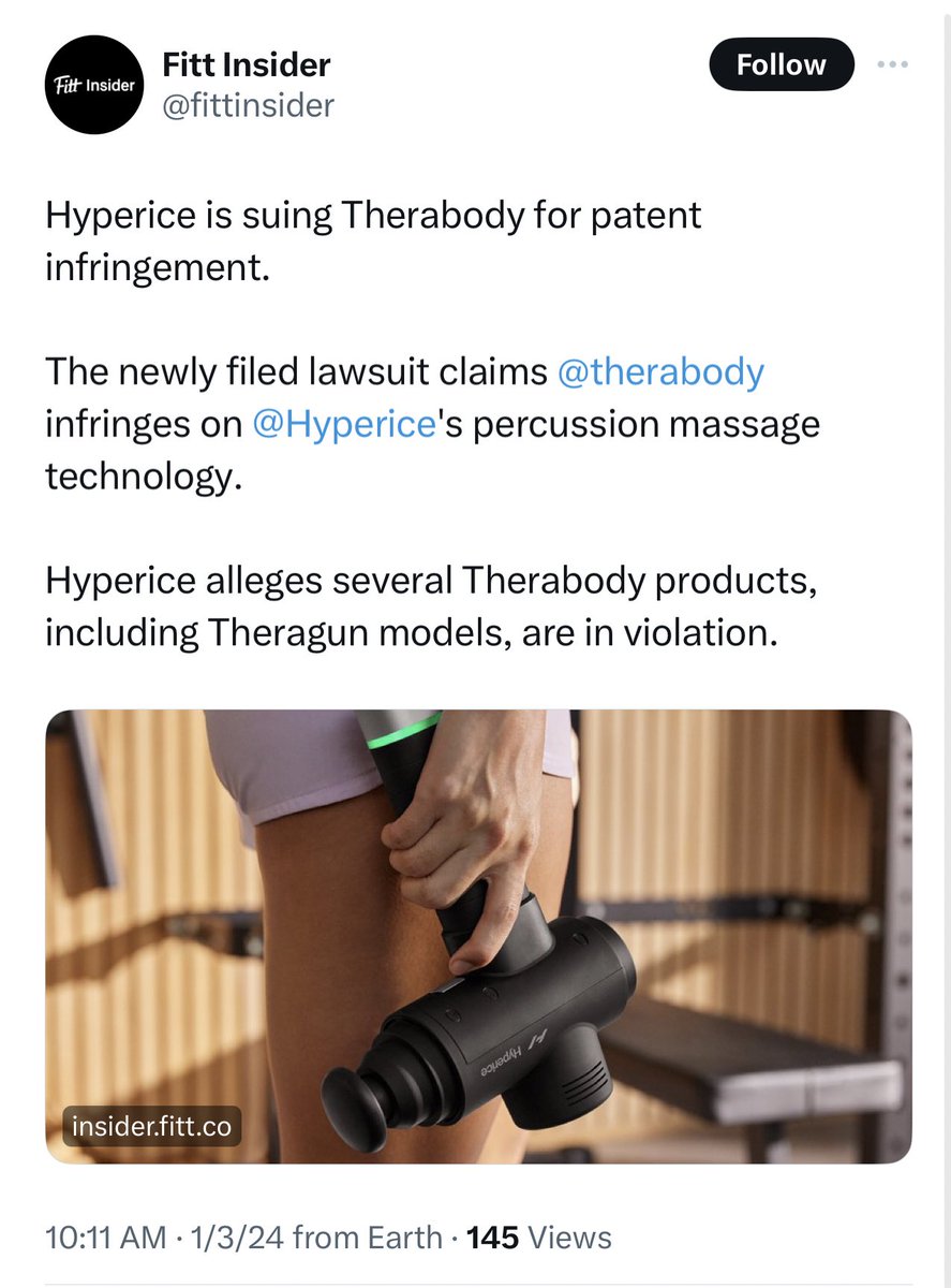 Massage gun market has turned into a niche behemoth, a nearly $600M market. This is a massive move worth watching for the two biggest competitors.