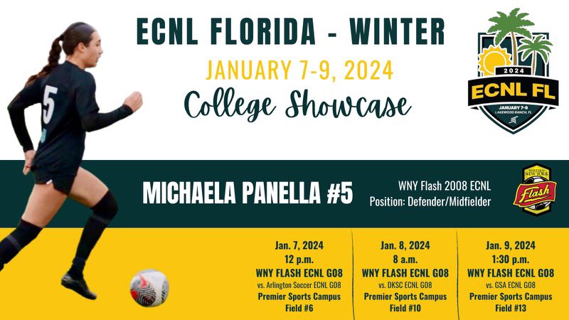 Michaela "KK" Panella (@kkpanella) on Twitter photo Can't wait for #ECNLFL this weekend! Here is my schedule!☀️🌴⚽️
<a href="/TheSoccerWire/">SoccerWire</a> <a href="/TopDrawerSoccer/">TopDrawerSoccer</a> <a href="/ImCollegeSoccer/">College Soccer Truth ™</a> <a href="/ImYouthSoccer/">ECNL/GA/Recruiting/College Soccer</a> <a href="/ECNLgirls/">ECNL Girls</a> Can't wait for #ECNLFL this weekend! Here is my schedule!☀️🌴⚽️
<a href="/TheSoccerWire/">SoccerWire</a> <a href="/TopDrawerSoccer/">TopDrawerSoccer</a> <a href="/ImCollegeSoccer/">College Soccer Truth ™</a> <a href="/ImYouthSoccer/">ECNL/GA/Recruiting/College Soccer</a> <a href="/ECNLgirls/">ECNL Girls</a>