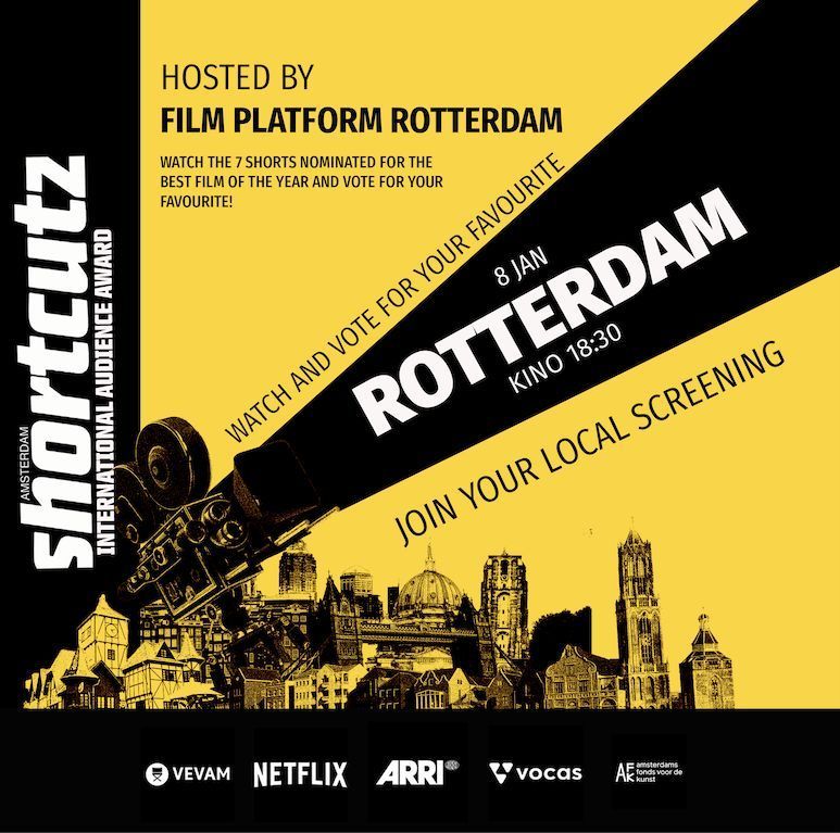 🎥 The Shortcutz Amsterdam International Audience Award starts in ROTTERDAM on the 8th of January! Join the screening at Kino Rotterdam at 18:30 in partnership with Film Platform Rotterdam and vote for your favorite short film from the 6 nominated films! 🎟️