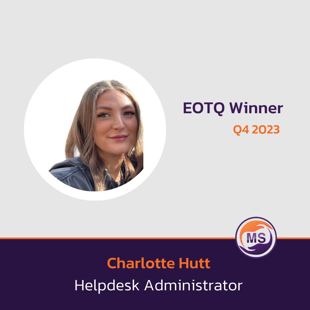 msmsolutions_uk's tweet photo. Charlotte Hutt has earned Q4’s Employee of the Quarter, known for her upbeat and down-to-earth demeanour, she consistently goes above and beyond to help resolve issues, making her a standout member of the team. 
 
#employeeofthequarter #congratulations #buildingservices #helpdesk https://t.co/ztoC7EUmgn