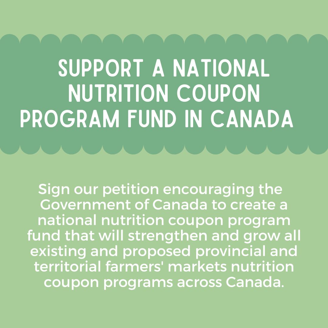 Support a national nutrition coupon program fund in Canada❗Sign our petition encouraging the Gov of Canada to create a national nutrition coupon program fund that will strengthen & grow all existing & proposed farmers' markets nutrition coupon programs. ourcommons.ca/petitions/en/P…