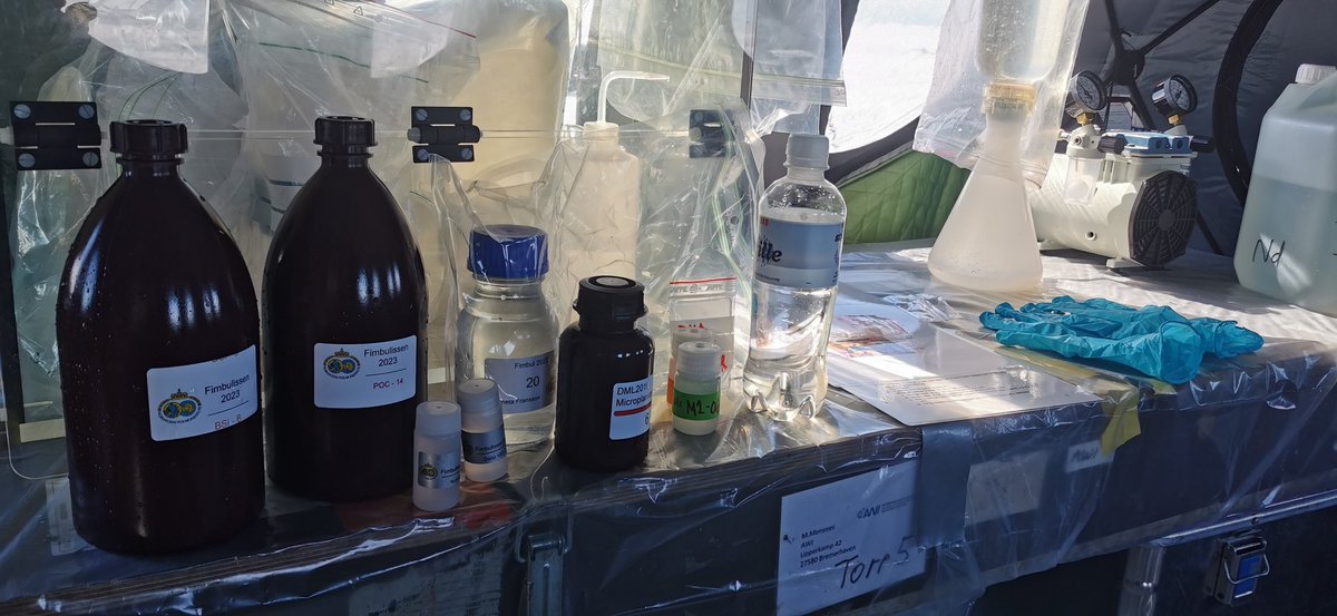 Just add water! The water sampling tent at #Fimbul is waiting  for the next cast! Only one Niskin bottle can go down the hole at a time - and when a lot of people want their bottles filled every drop is precious!