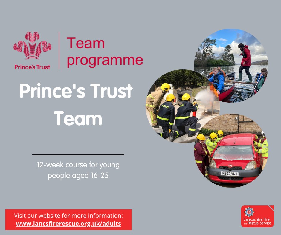 Our Prince's Trust Team's have announced their course dates for 2024! This 12 week program is aimed at improving young peoples confidence and skills and is open to 16-25 year olds. We have teams based across the county, if you'd like to find out more: lancsfirerescue.org.uk/education/adul…