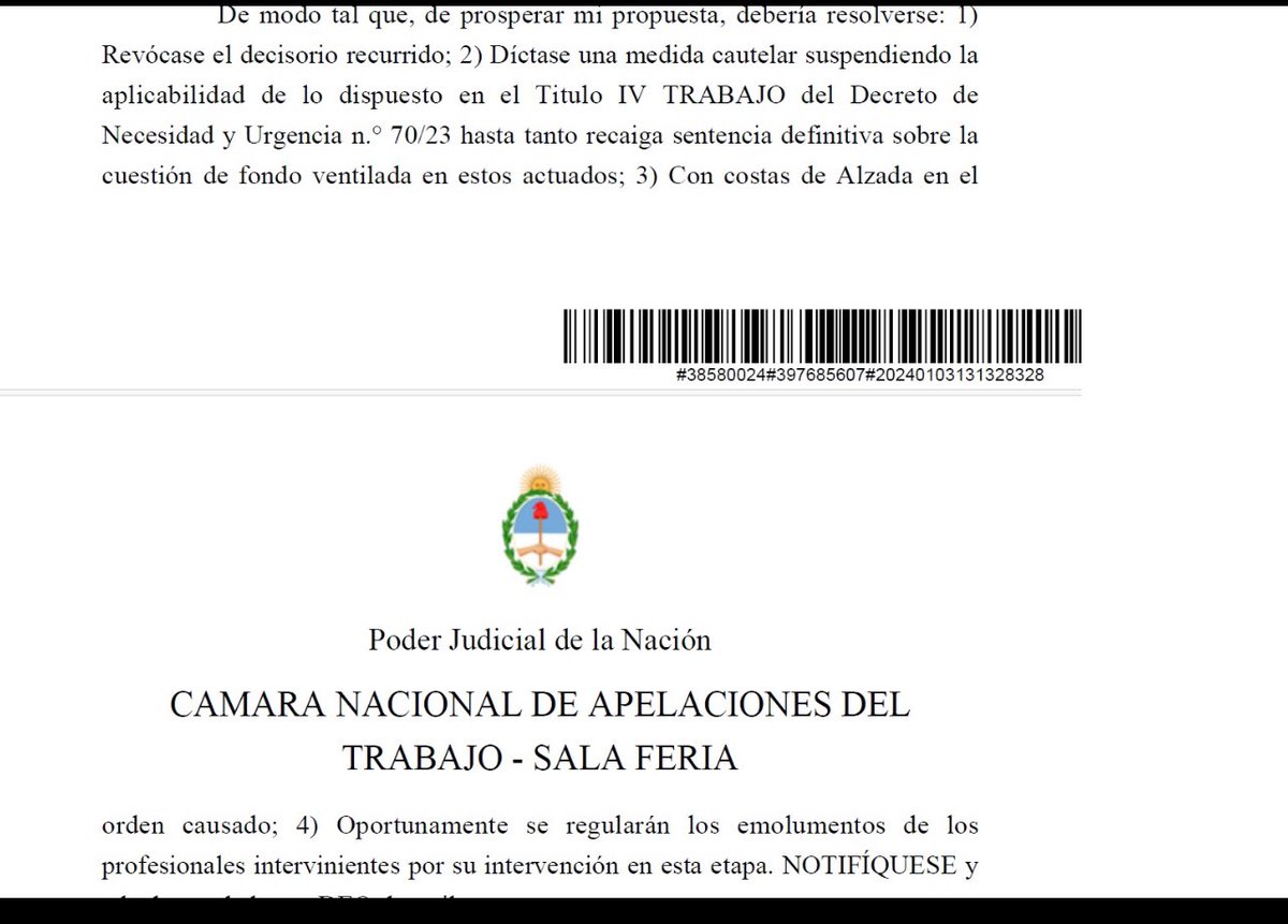 ✅ PRIMERA CAUTELAR: suspendidos los efectos del DNU en materia de derecho del trabajo.