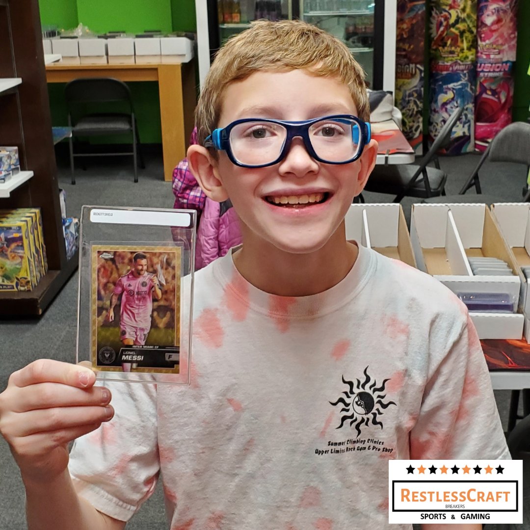 RestlesscraftB2's tweet photo. This hit is awesome!!! @MLS superfan Jett is now the proud owner of Lionel Messi's first @Topps MLS Chrome SuperFractor! Pulled at Restlesscraft Breakers Sports and Gaming in St. Peters, Mo. Big hits aren’t just for big shops! 😊 #topps #toppsmls https://t.co/omDCrz11qs