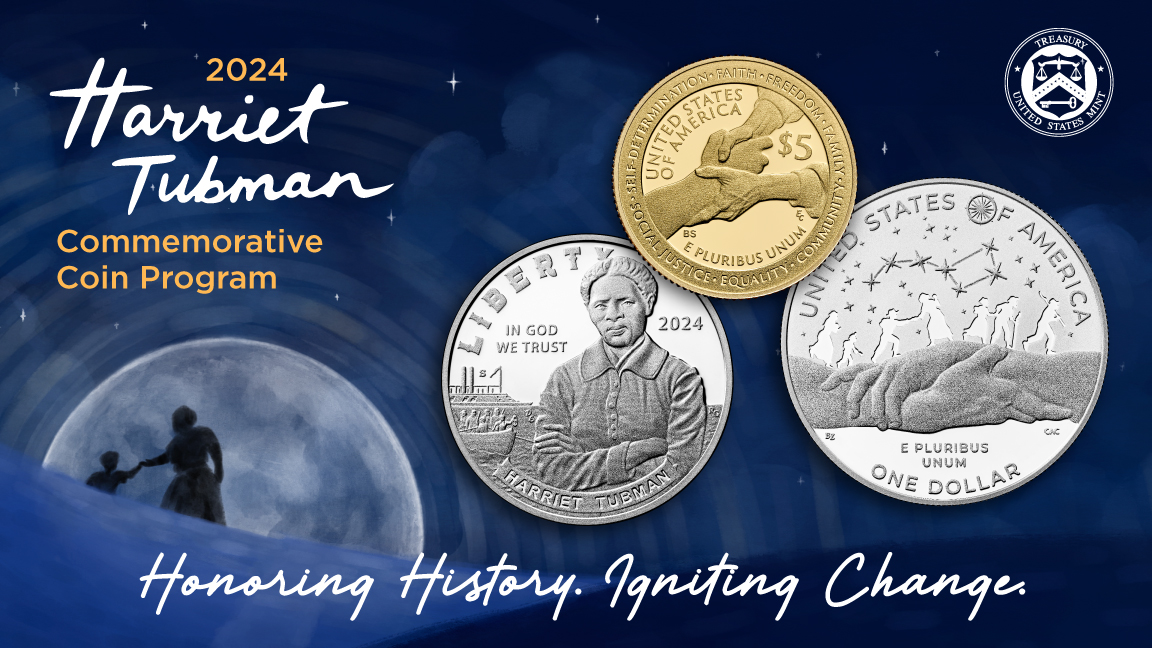 Harriet Tubman's remarkable journey echoes in new commemorative coins from the United States Mint. Pre-order your set on January 4th for a chance to receive a COA signed by the Director of the U.S. Mint, the Honorable Ventris C. Gibson. bit.ly/41ILz86