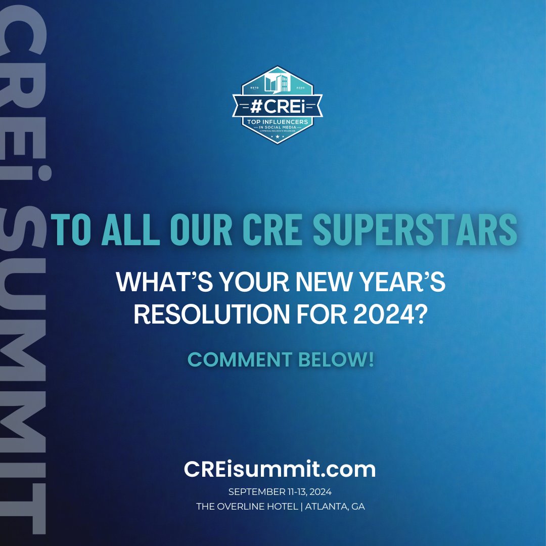 Ringing in the New Year with new goals 🌟 CRE professionals, what are your aspirations for 2024? Share your New Year's resolutions with us! #NewYearNewGoals #CRE #2024Vision