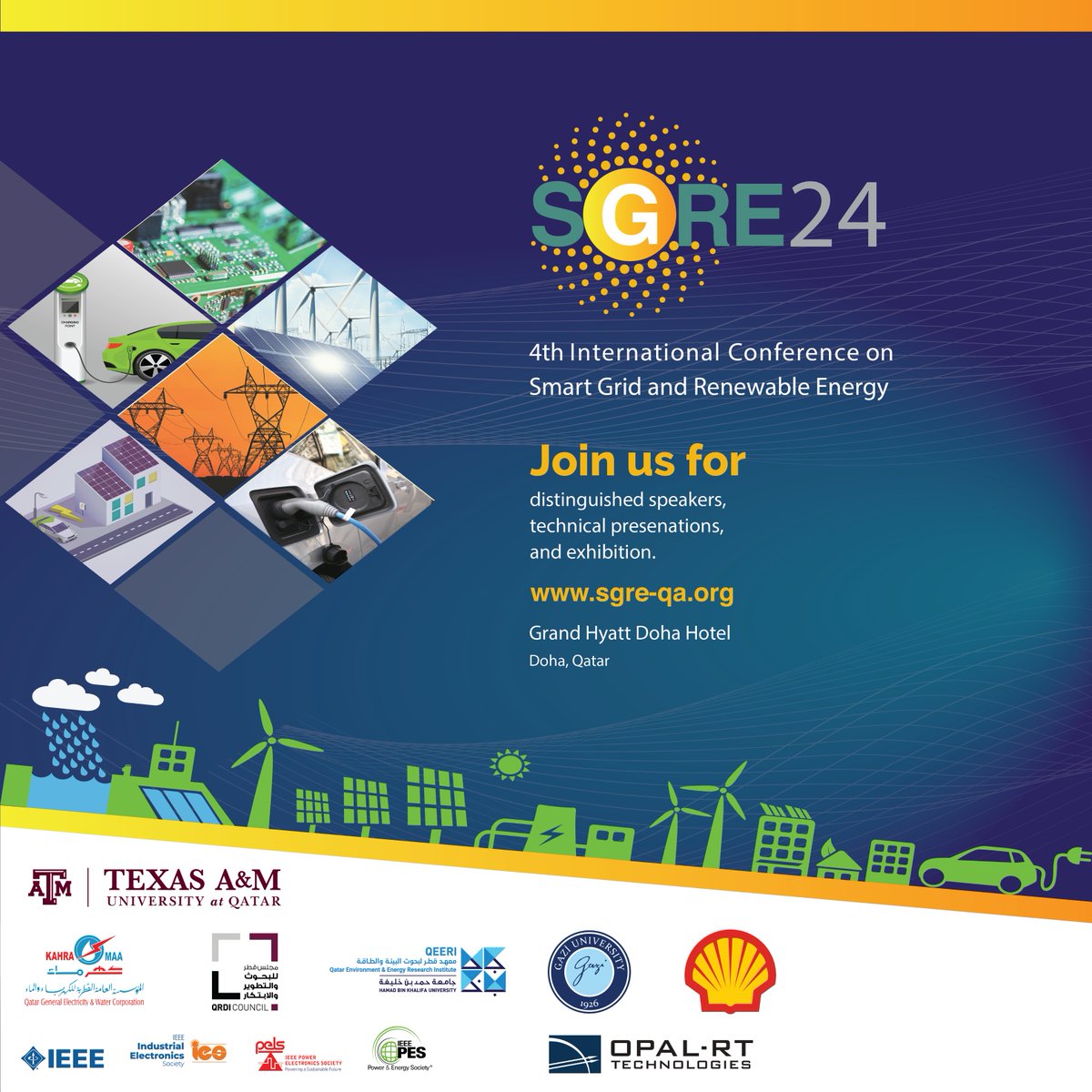 Attend this year's Smart Grid and Renewable Energy (SGRE) conference!

SGRE 2024 focuses on contemporary industry topics involving power electronics, controls, manufacturing, to communications and computational intelligence.

For more information: tx.ag/SGRE24

#SGRE24