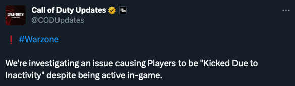 CoDQG_'s tweet photo. Raven Software indique travailler sur un problème qui entraîne l'exclusion des joueurs pour cause d'inactivité, alors même qu'ils sont actifs dans le jeu. https://t.co/jZR2WOszbG