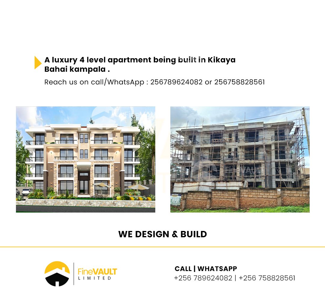 A luxury 4 level Apartment being constructed in Kikaya Bahai, Kampala . 

Reach us on call/WhatsApp : 256789624082 or 256758828561 

We Design and Build

#construction #homedesign  #homeownership  #architecture  #designandbuild #LandOwnership  #apartments  #apartmentdecor