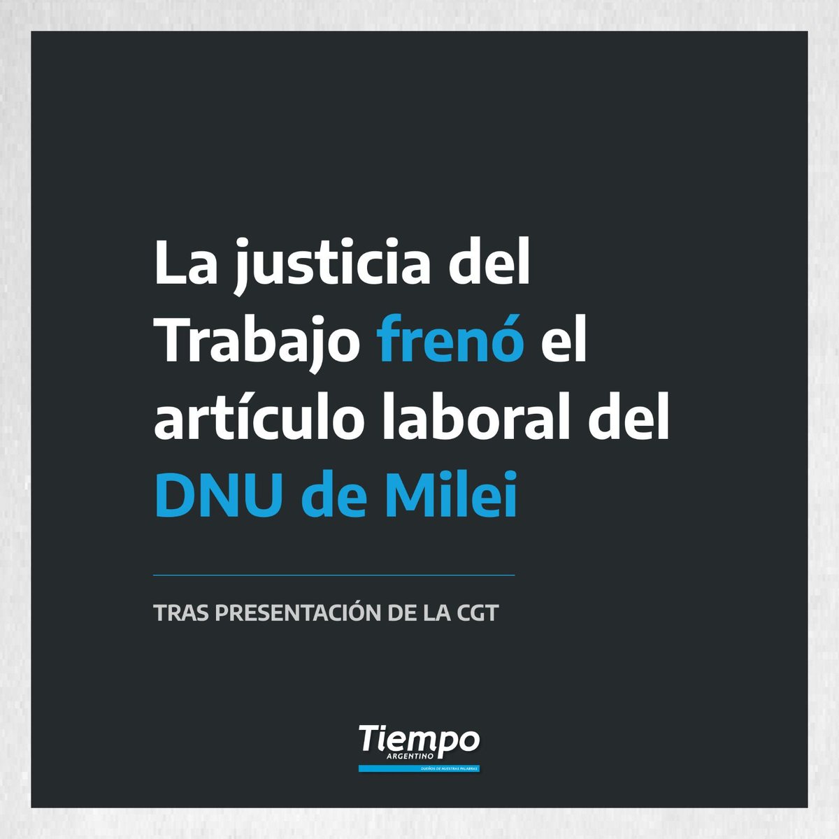 tiempoarg's tweet photo. 🚨 La justicia suspende la reforma laboral de Milei

Lo hizo a través de una medida cautelar que tiene vigencia hasta que se haya una sentencia definitiva. https://t.co/dnNEpYVCor https://t.co/l0hw4uaoHF