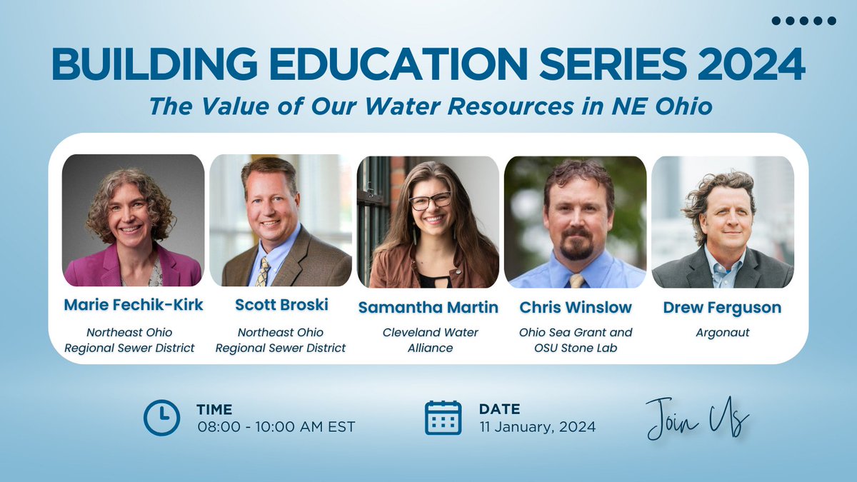 Join us for our first Building Education Series session of 2024: The Value of Our Water Resources in NE Ohio. Speakers from @CLEH2OAlliance @neorsd @ohioseagrant and Argonaut. Register: tickettailor.com/events/clevela…